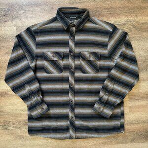Solaris Casual Button Down Mens Medium Brown Striped Rugged Flannel Shacket